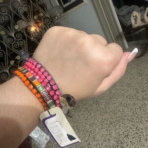 Pink and Orange Beaded Bracelet Set
